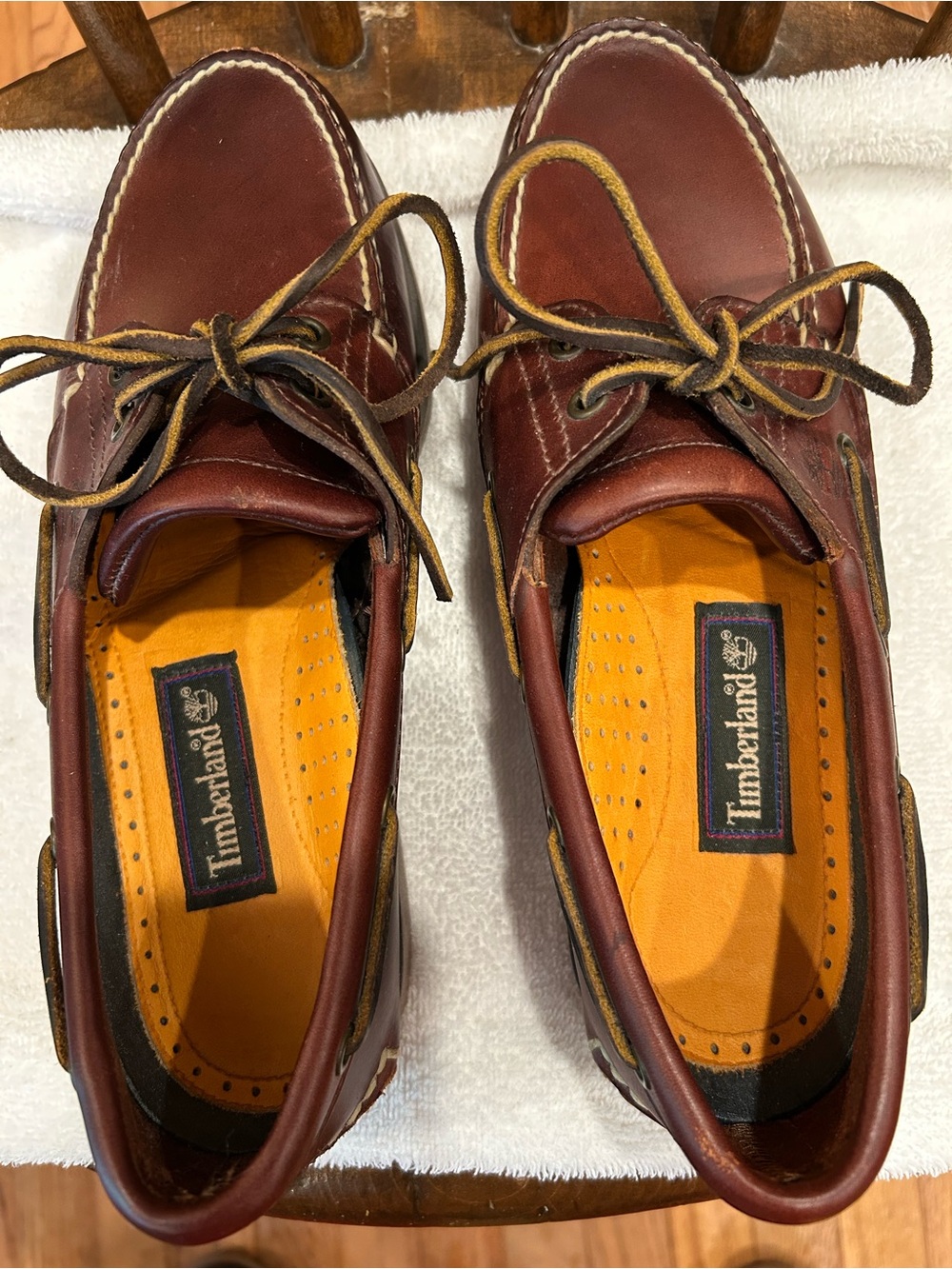 Timberland Men's Brown Leather Boat Shoes with Yellow Insoles
